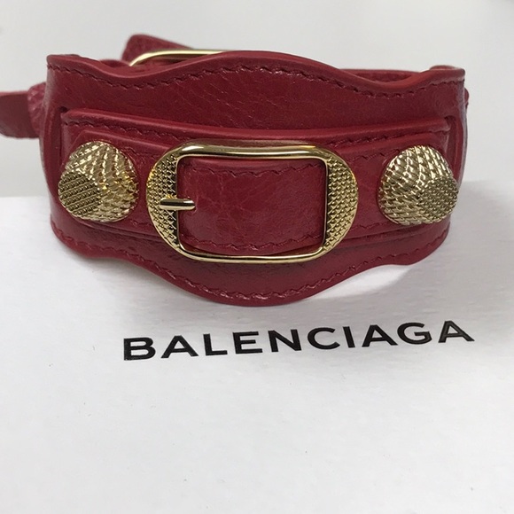 Balenciaga Classic Buckle Red Leather Bangle - Picture 2 of 7